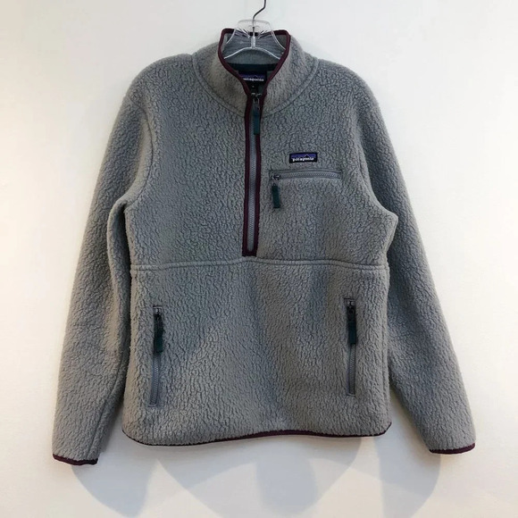 Patagonia Gray Sherpa Quarter Zip Logo Outdoor Casual Pullover Women's Medium - Picture 2 of 9